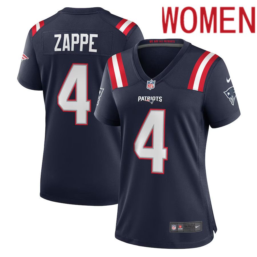 Women New England Patriots #4 Bailey Zappe Nike Navy Game Player NFL Jersey->women nfl jersey->Women Jersey
